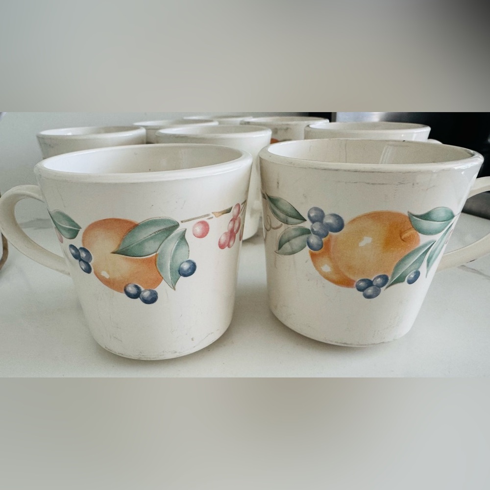 8 pc Corelle Abundance Coffee Cups Mugs Tea fruit Corning Ware USA ceramic set